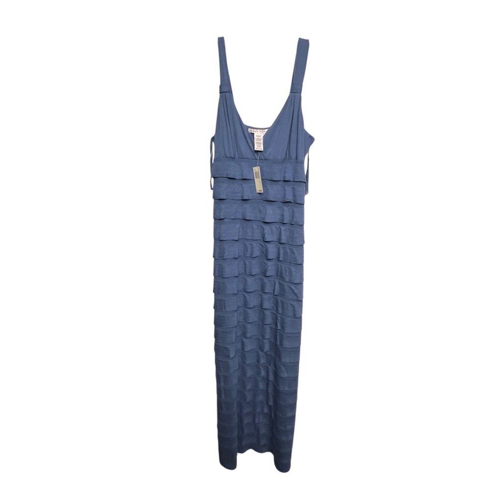 Max Studio size large Blue Layered Maxi Dress scoop neck with stretch NWT